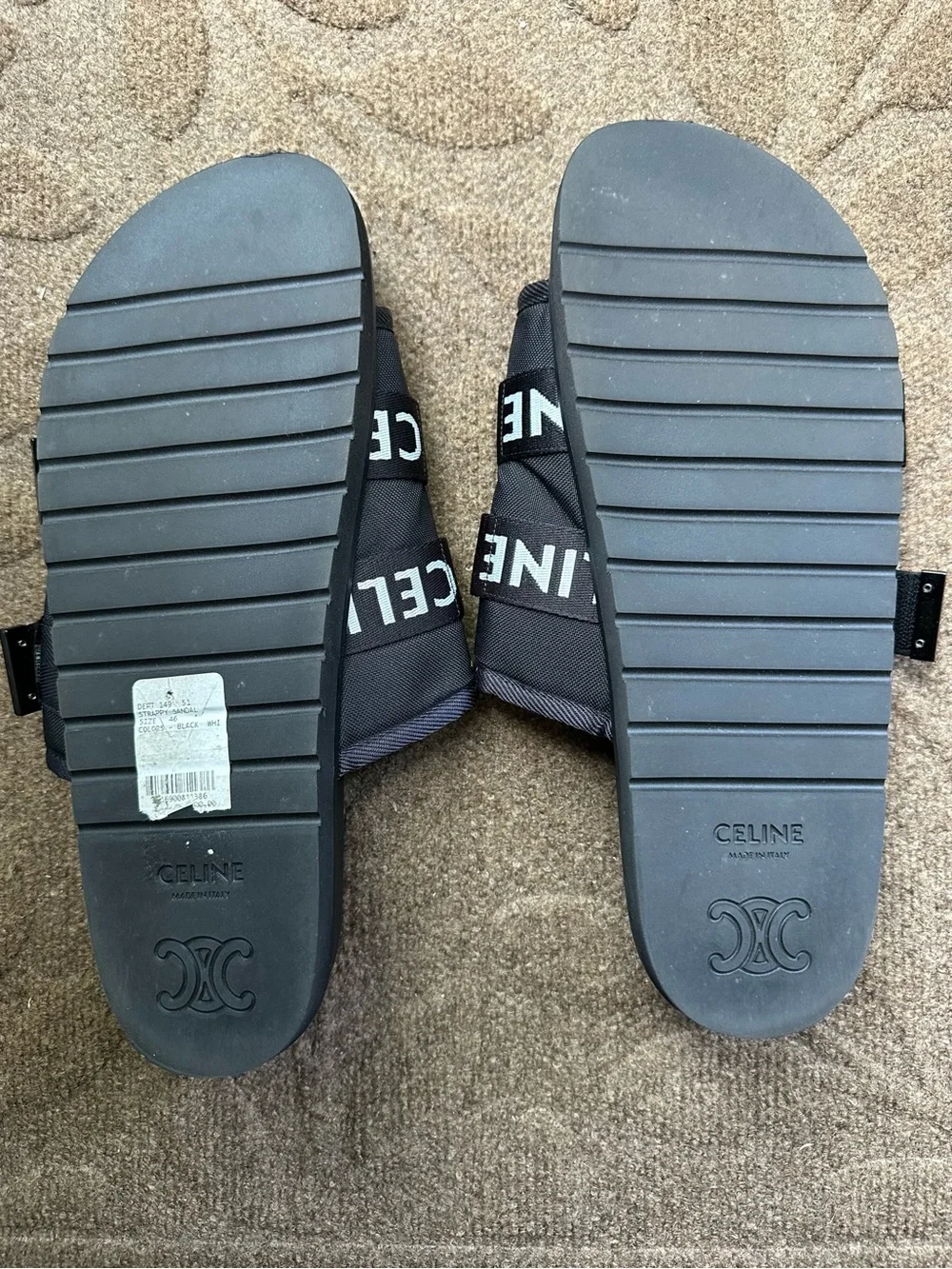 Celine Black Logo-Jacquard Canvas Sandals Men's Slide Sandals 12
